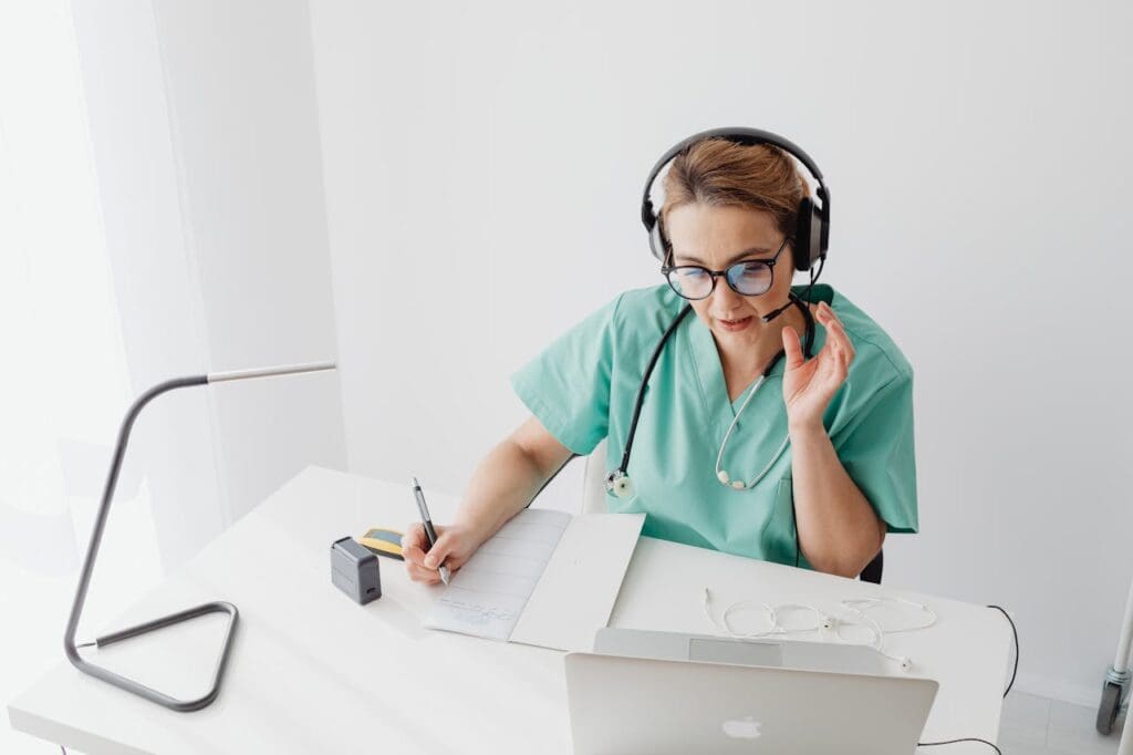 healthcare professional on a telehealth call